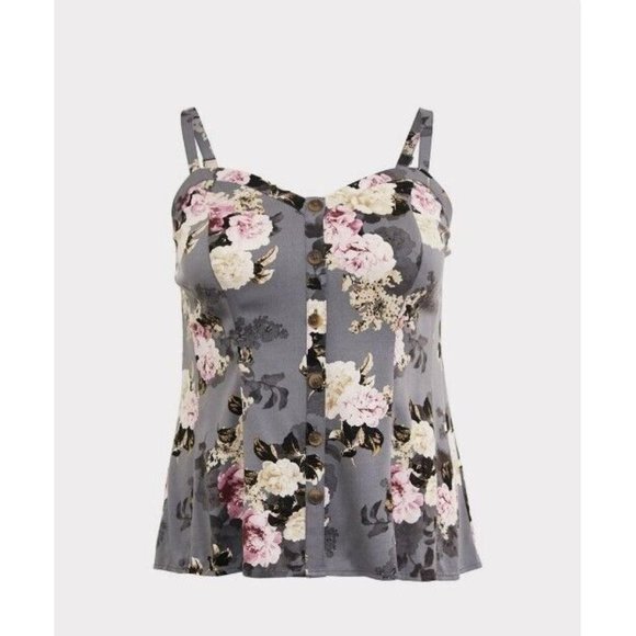 torrid Tops - Torrid Size 2 18/20 Fit And Flare Stretch Challis Button-Front Cami Gray Floral